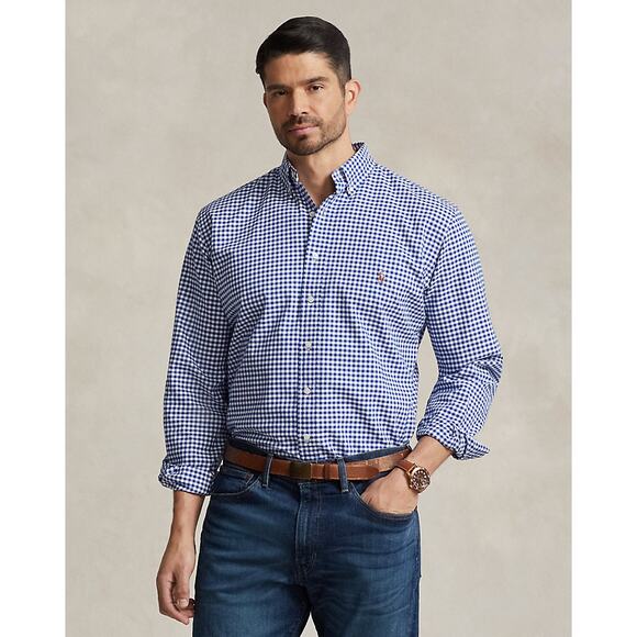 Ralph Lauren Gingham Oxford Mens Shirt Sz XXL Blue White Cotton Business Preppy - Picture 1 of 10